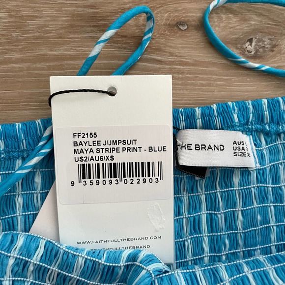 NWT Faithfull the Brand Baylee Jumpsuit Maya Stripe Print Blue size 2 - Picture 2 of 11